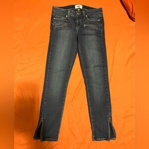 PAIGE Dark Blue Ankle Jeans with Zipper Accents